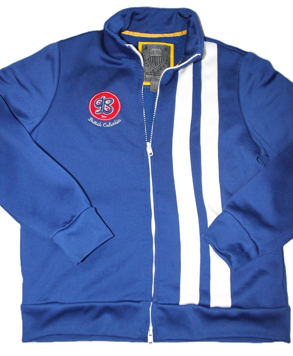 21MEN Jacket Mens XL Blue Track Full Zip Lined Striped Fleece Contrasting Trim